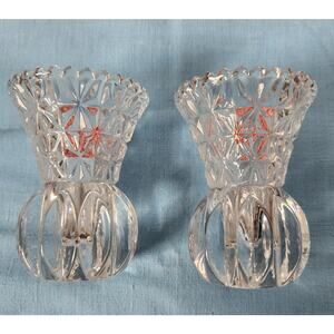 Two 24% Cut Lead Crystal Fostoria toothpick holders bud vases